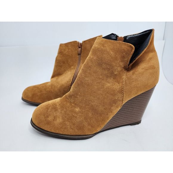 Wedge Heel Ankle Faux Suede Boots Side Zip Size 42 - Picture 2 of 7